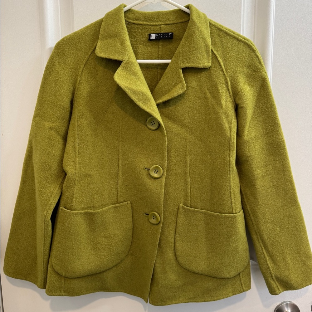 Carole Little Chartreuse 100% Wool Blazer